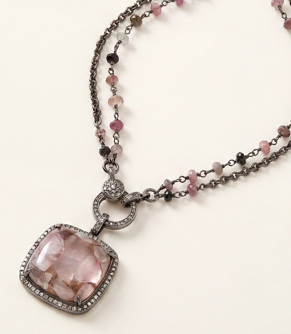 Pink Turquoise Crystal Pendant Necklace