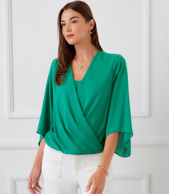 Bracelet Sleeve Drape Front Crossover Top