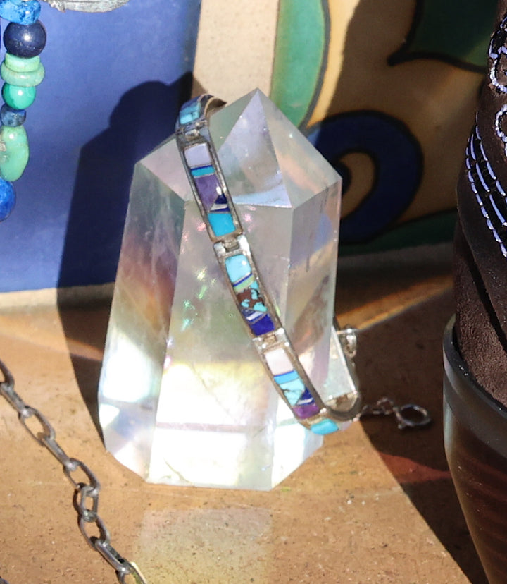 Turquoise & Multi Color Gemstone Inlay Bracelet