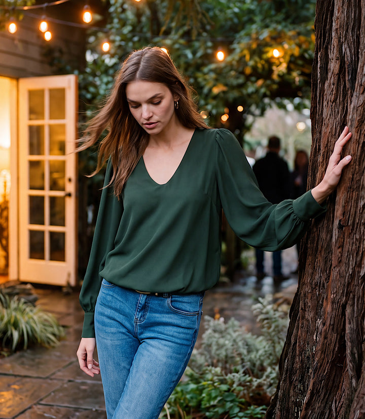 Puff Sleeve V-Neck Top