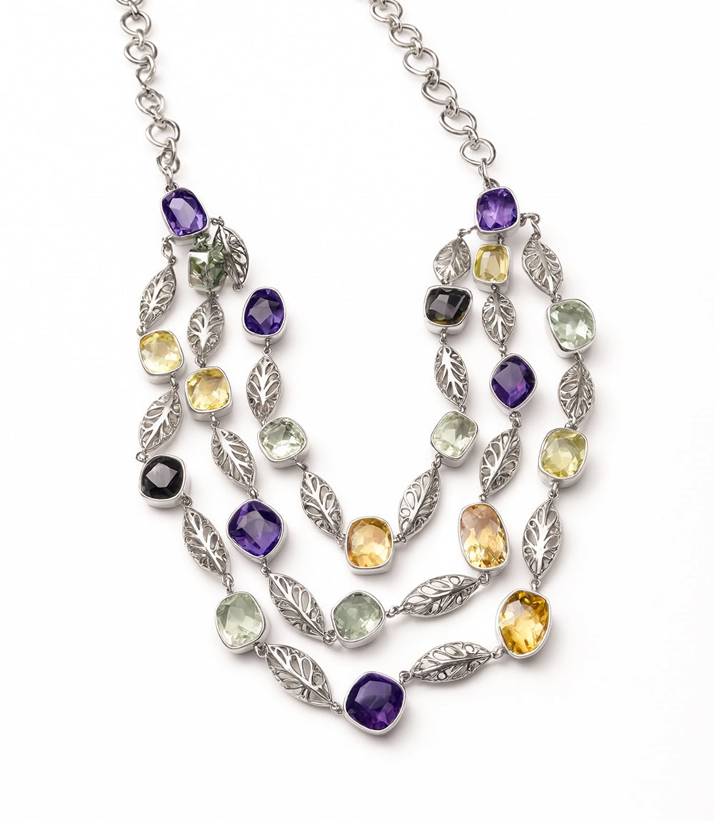 Amethyst, Citrine, Quartz Multi Strand Necklace