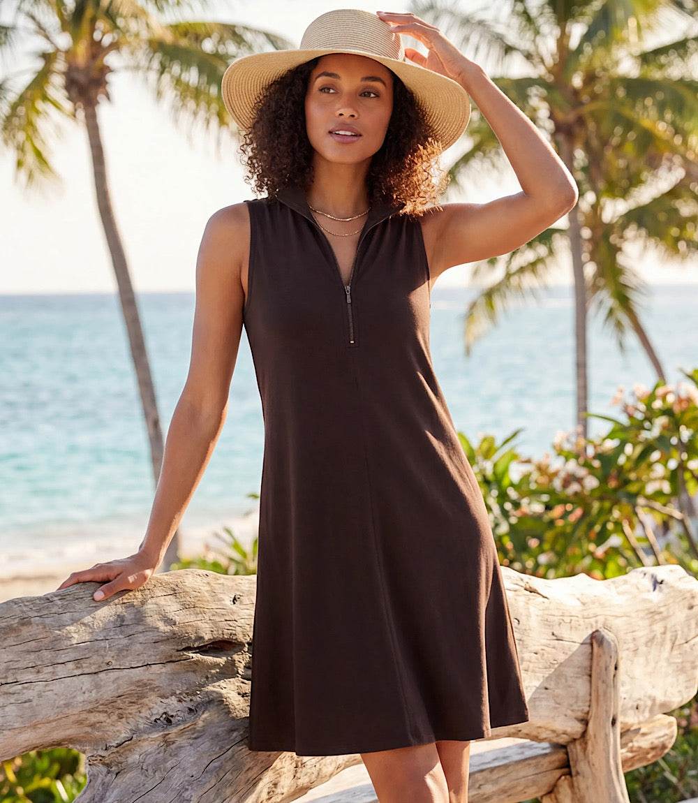 Karen Kane Women's Sleeveless Zip-Up Travel Jersey Dress, Extra Large, XL, Brown, Polyester/Spandex Karen Kane Women's Sleeveless Zip-Up Travel Jersey Dress, Extra Large, XL, Brown, Polyester/Spandex