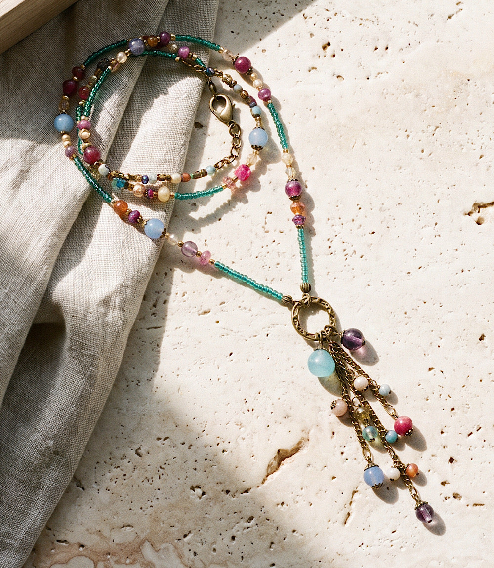 Czech Glass Beaded Tassel Necklace