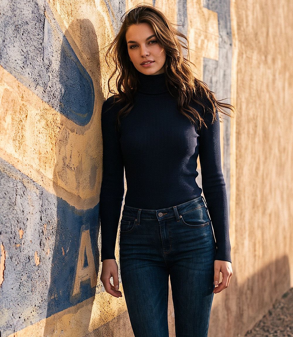 Ribbed Long Sleeve Turtleneck Top