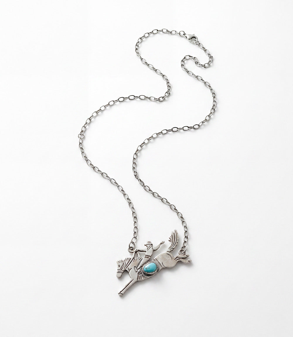Bucking Bronco Sterling Silver Turquoise Necklace
