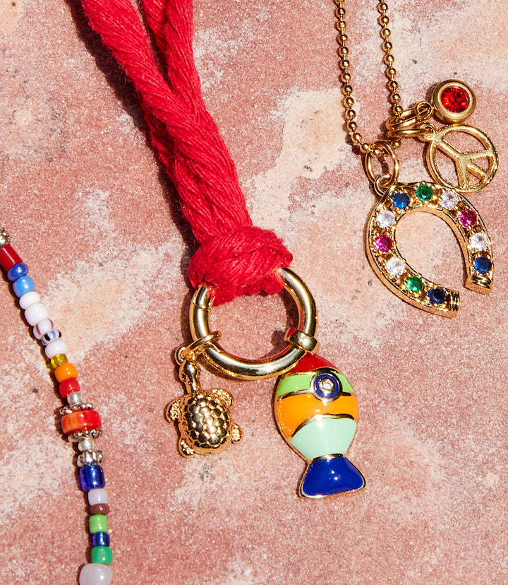 Fish And Turtle Charm Cord Necklace