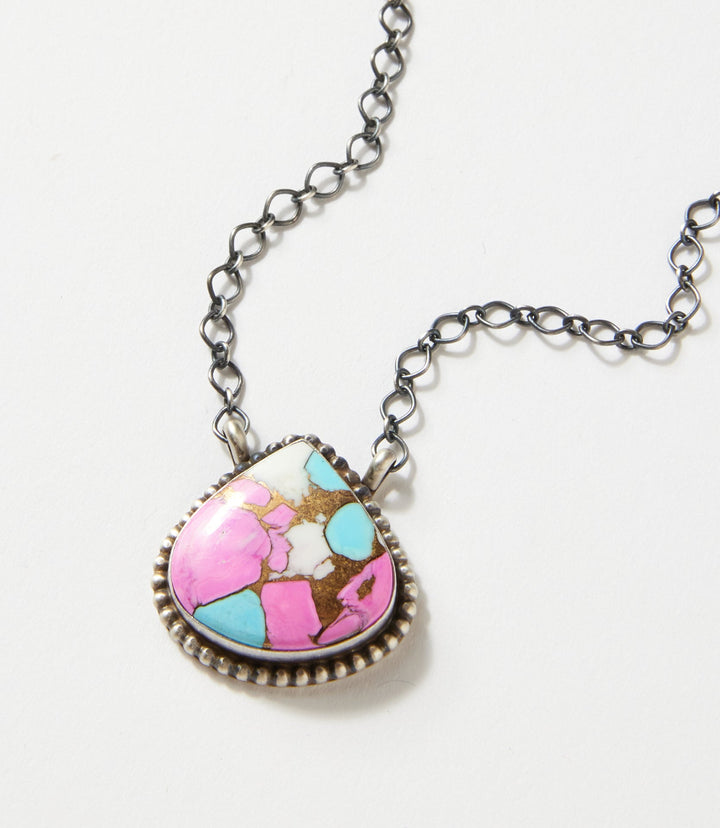 Cotton Candy Turquoise Teardrop Pendant Necklace