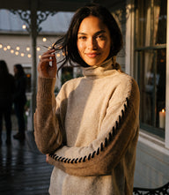 Contrast Stitch Mock Neck Colorblock Sweater