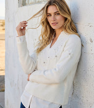 Petite Size Rhinestone Embroidered Flower Layered Sweater