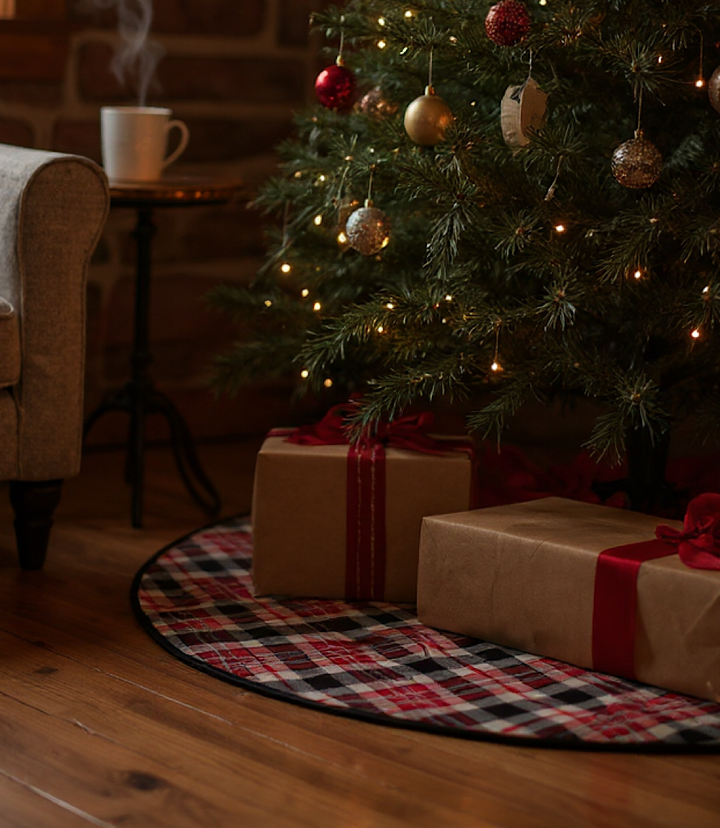 Reversible Plaid & Leopard Christmas Tree Skirt