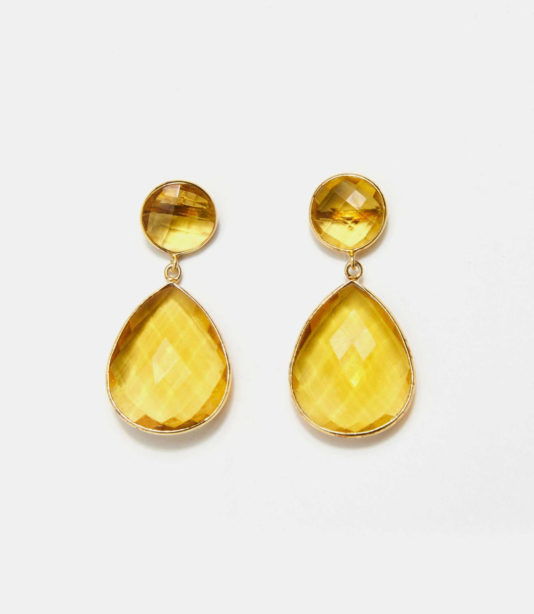 Teardrop gemstone citrine drop earrings with gold plating, elegant and sophisticated design