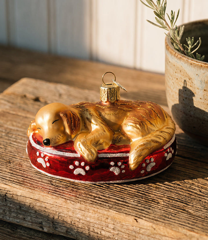 Sleepy Golden Retriever Glass Ornament