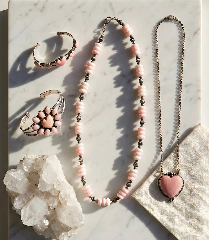 Pink Conch Beaded Sterling Silver Necklace