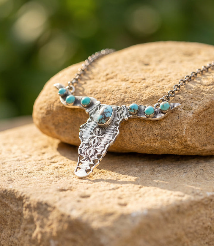 Embellished Longhorn Turquoise Necklace