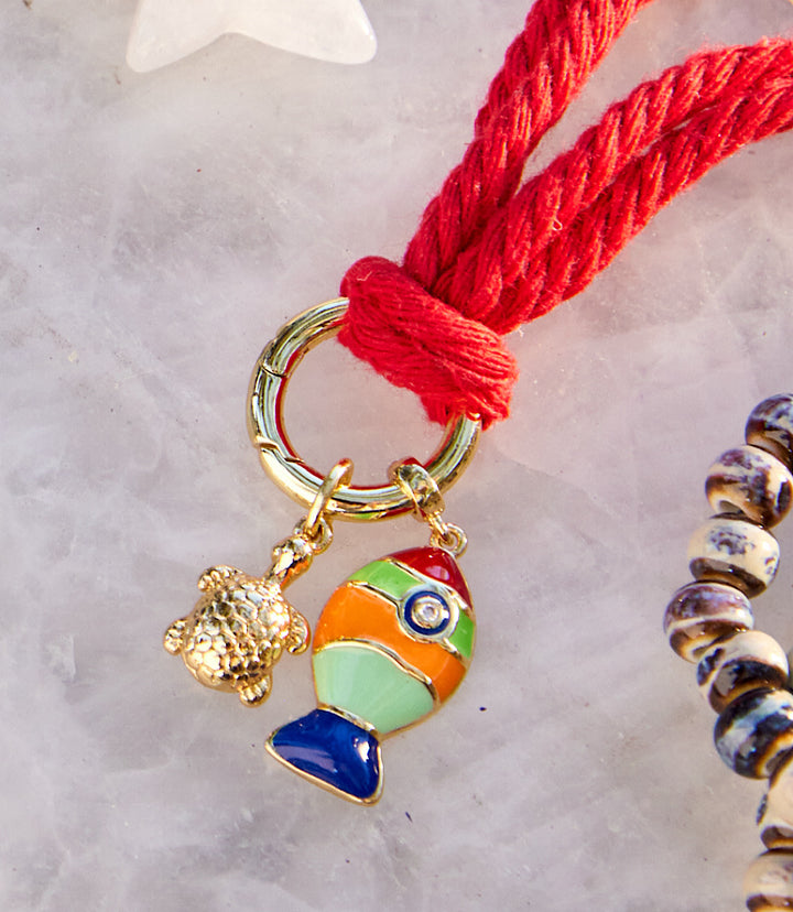 Fish And Turtle Charm Cord Necklace