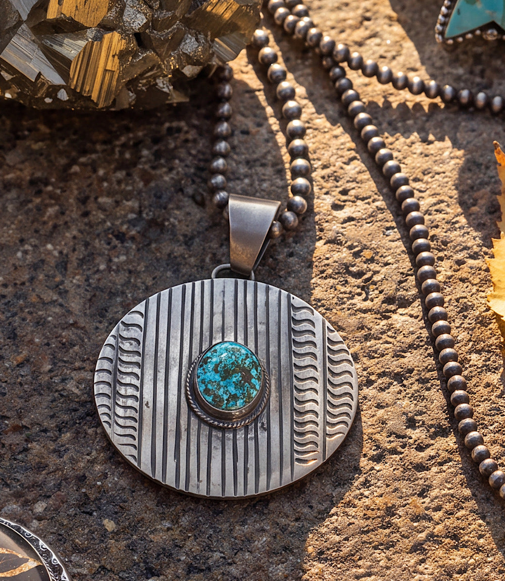 Sterling Silver Turquoise Disc Necklace