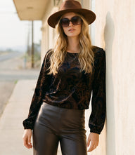 Blouson Sleeve Velvet Burnout Boatneck Top
