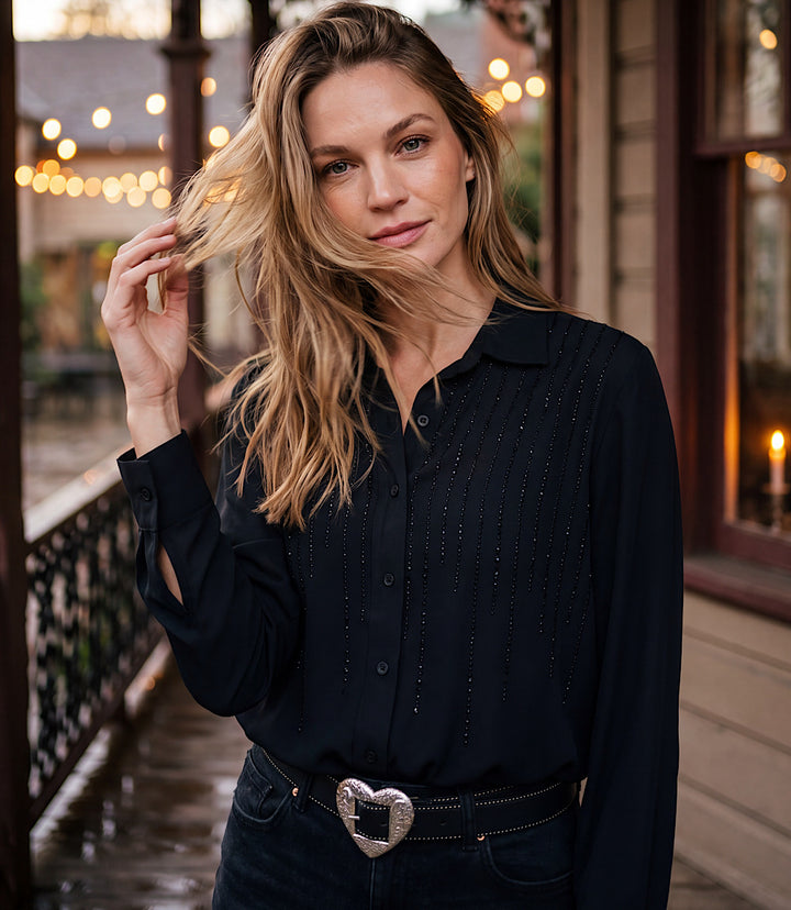 Long Sleeve Gemstone Button-Up Top