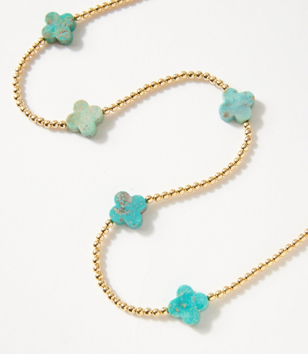 Beaded Gold And Turquoise Accent Necklace