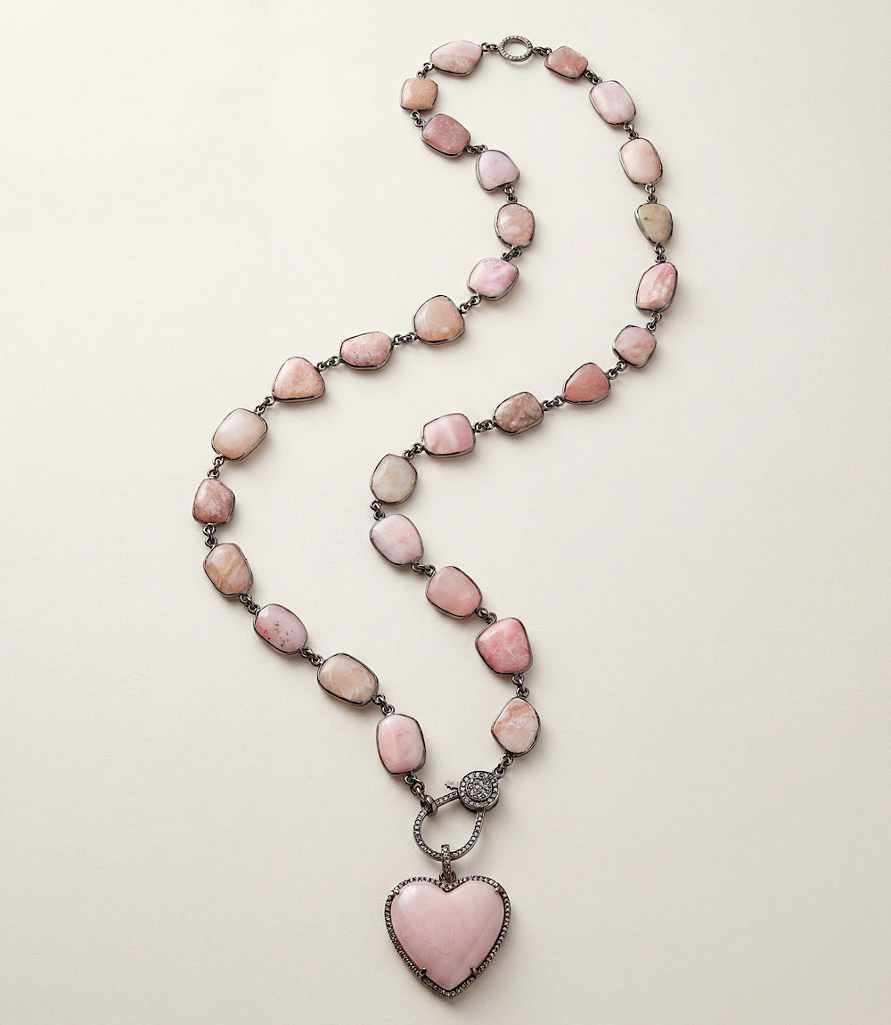 Pink Opal Heart Crystal Necklace