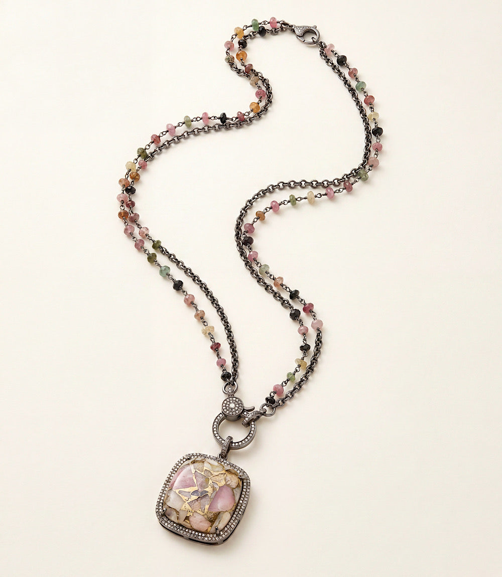 Pink Turquoise Crystal Pendant Necklace