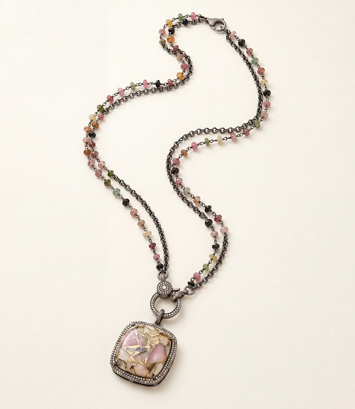 Pink Turquoise Crystal Pendant Necklace