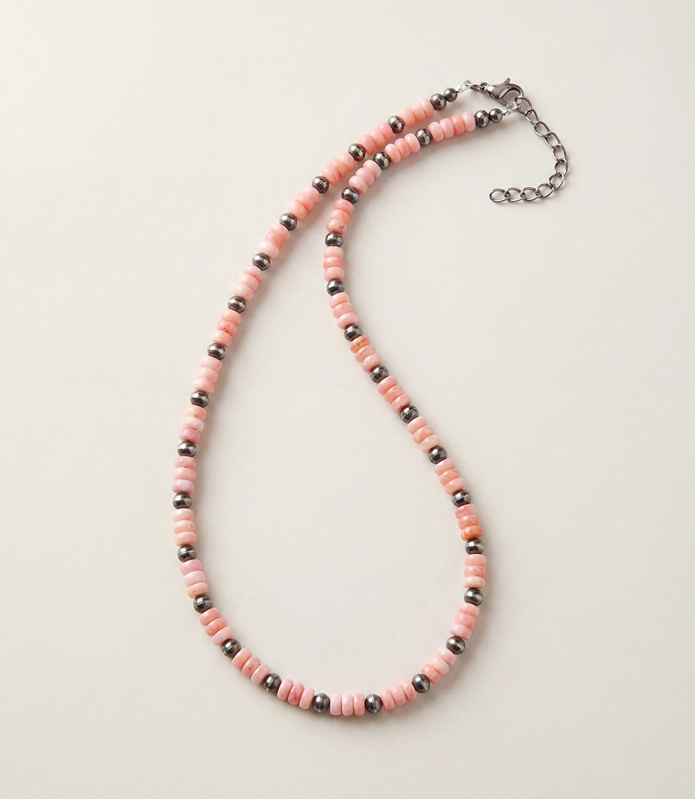Pink Conch Sterling Silver Beaded Necklace
