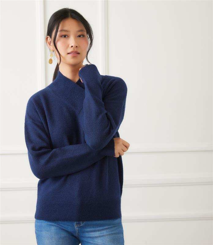 blue shawl collar sweater