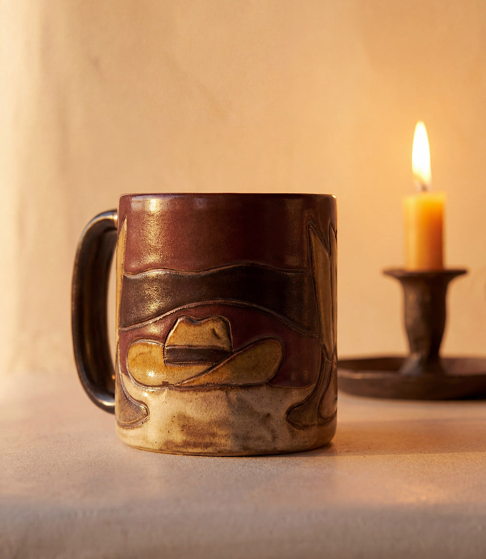 Handpainted Boots And Hat Ceramic Mugs