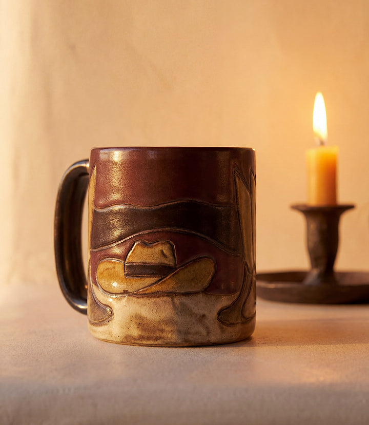 Handpainted Boots And Hat Ceramic Mugs