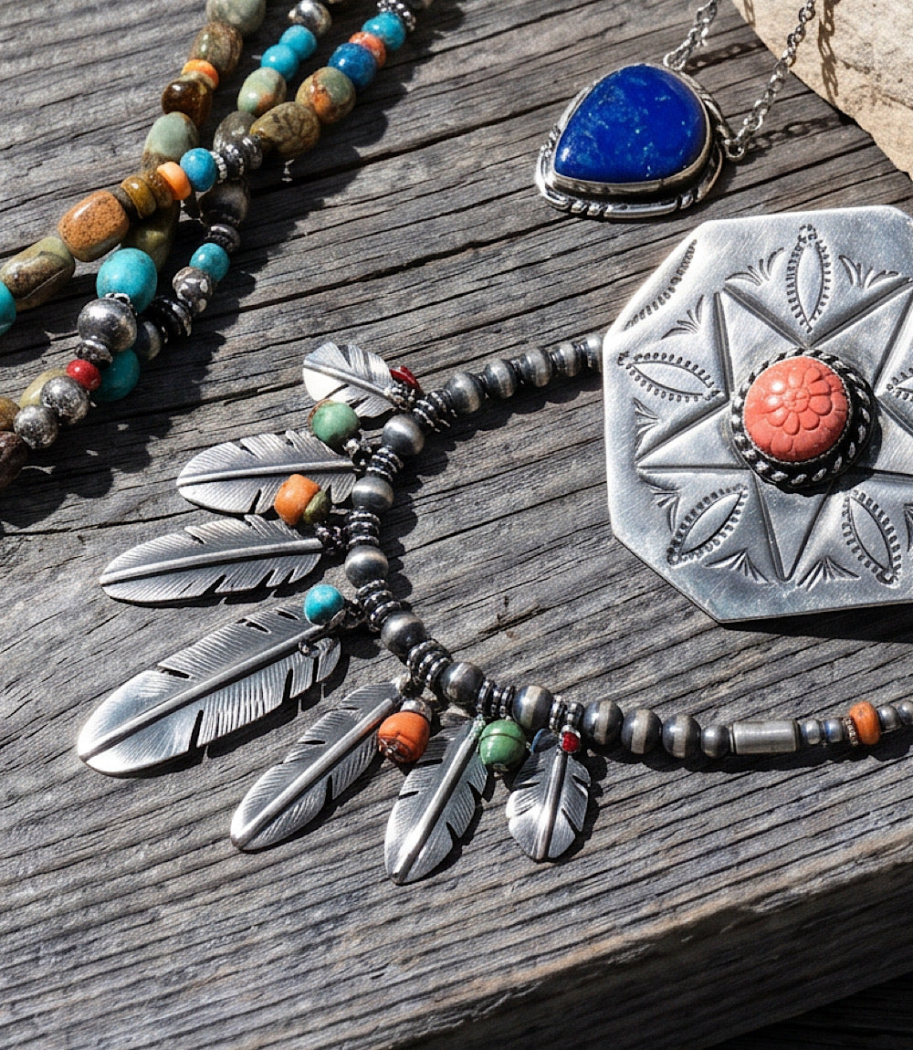 Multi Stone Feather Beaded Turquoise Necklace