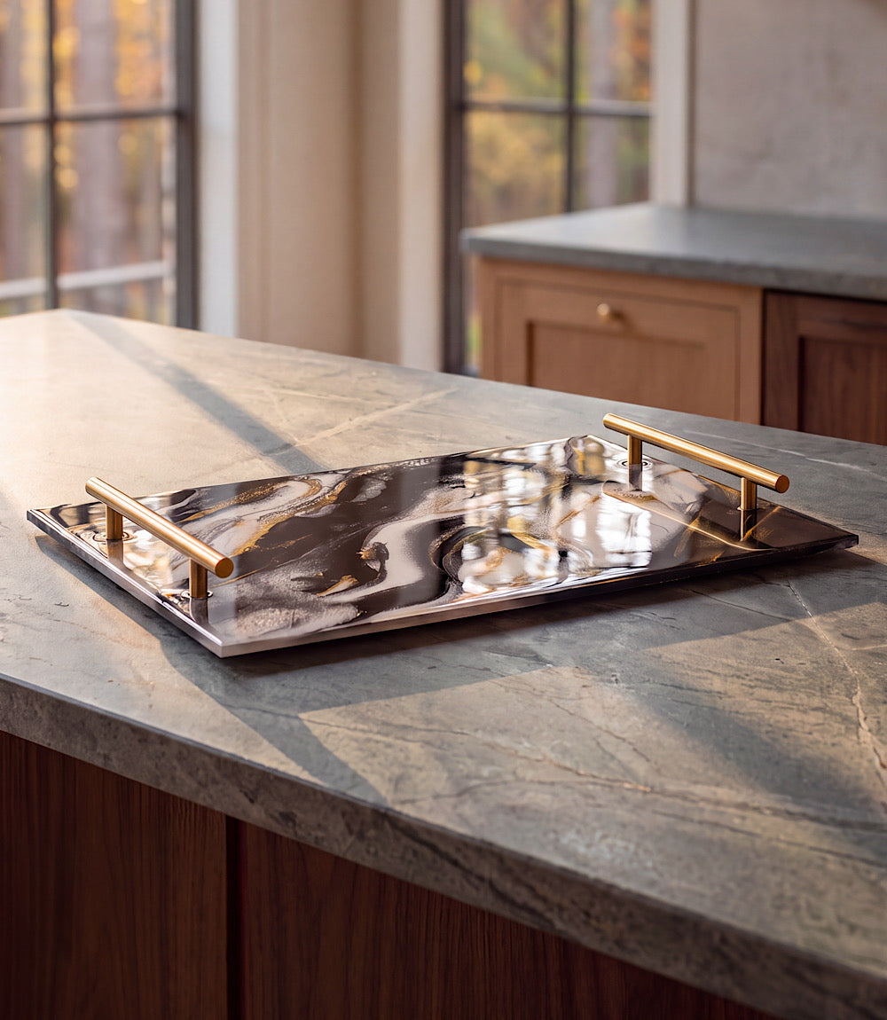 Gilded Resin Serving Tray With Handles