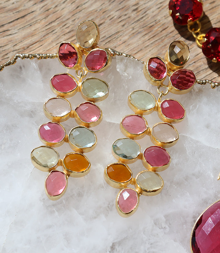 Multi Color Beaded Gemstone Earrings