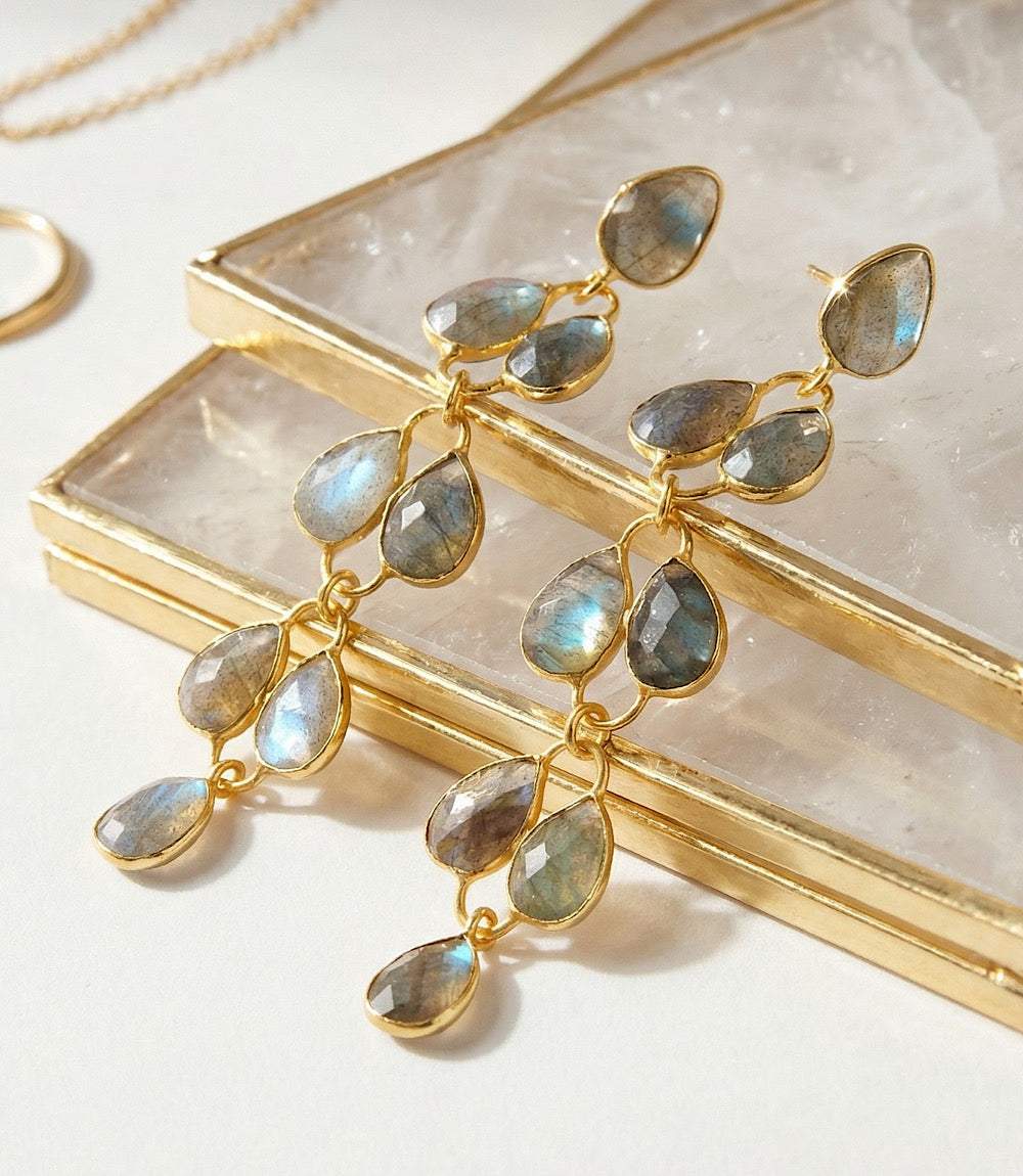 Feather Drop Gemstone Earrings