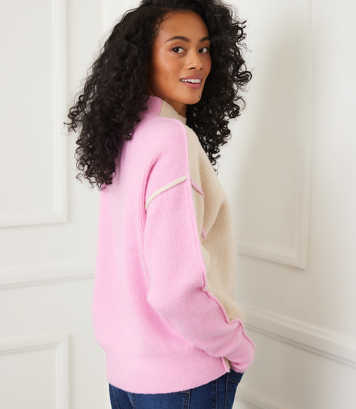 Colorblock Mock Neck Sweater
