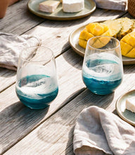 Set of 2 Ocean Waves Wine Glasses with hand-designed eco-friendly resin ocean wave accents