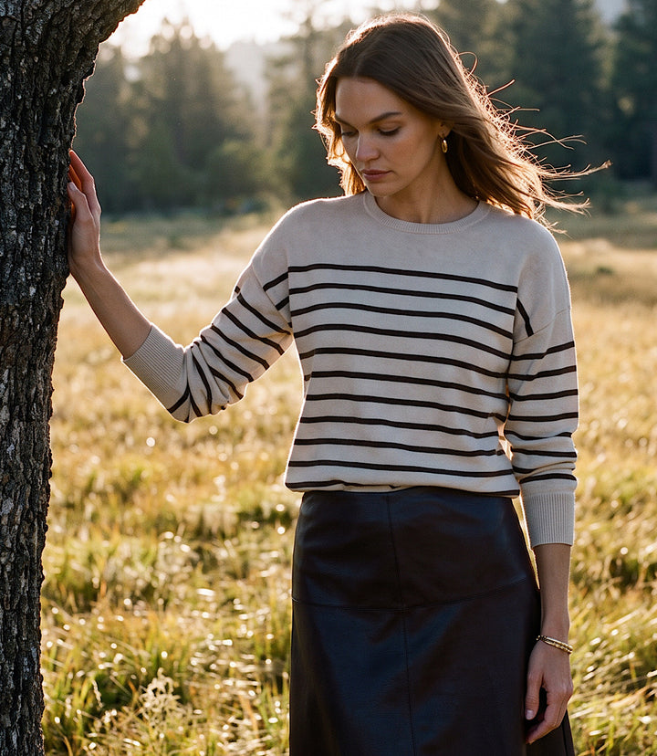Petite Size Stripe Crewneck Sweater