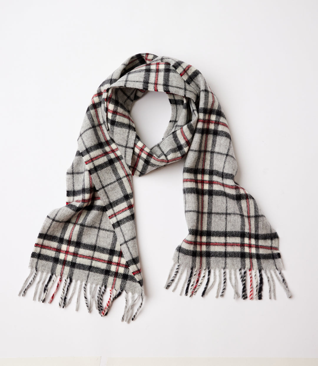 Merino Wool Fringed Plaid Scarf