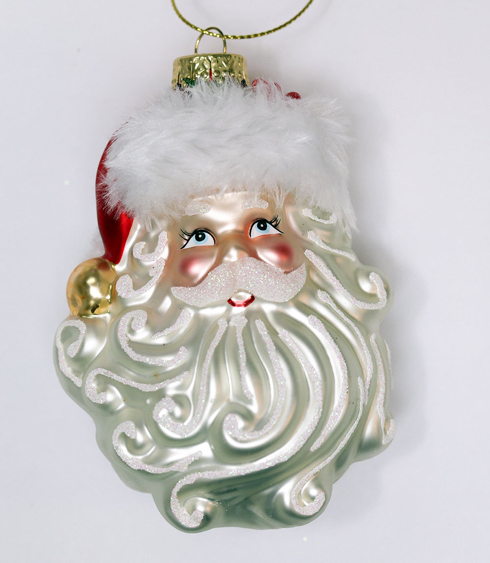 Swirly Beard Santa Glass Ornament