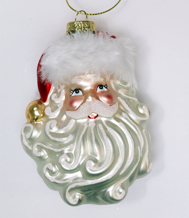 Swirly Beard Santa Glass Ornament