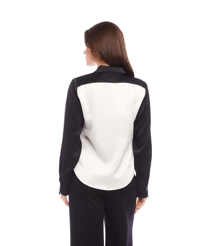 Long Sleeve Satin Colorblock Shirt