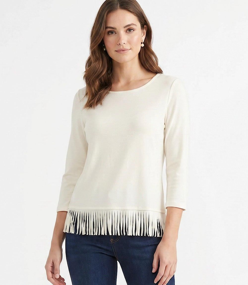 3/4 Sleeve Fringe Boatneck Top