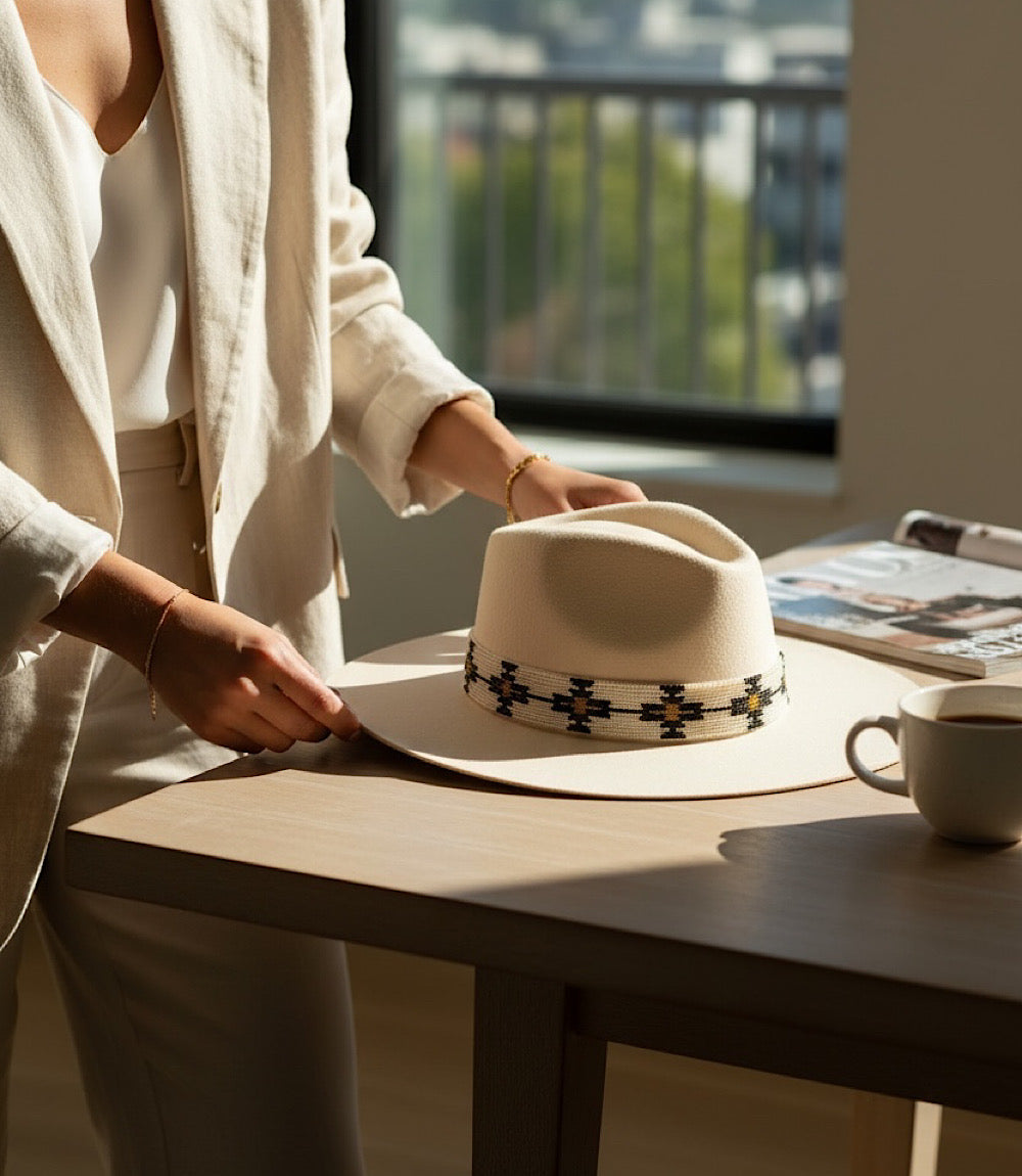 Hand-Beaded Wool Rancher Hat