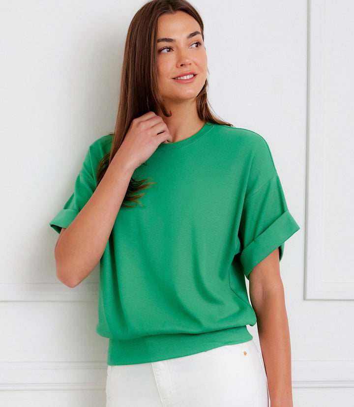 Ribbed Cuffed Sleeve Top