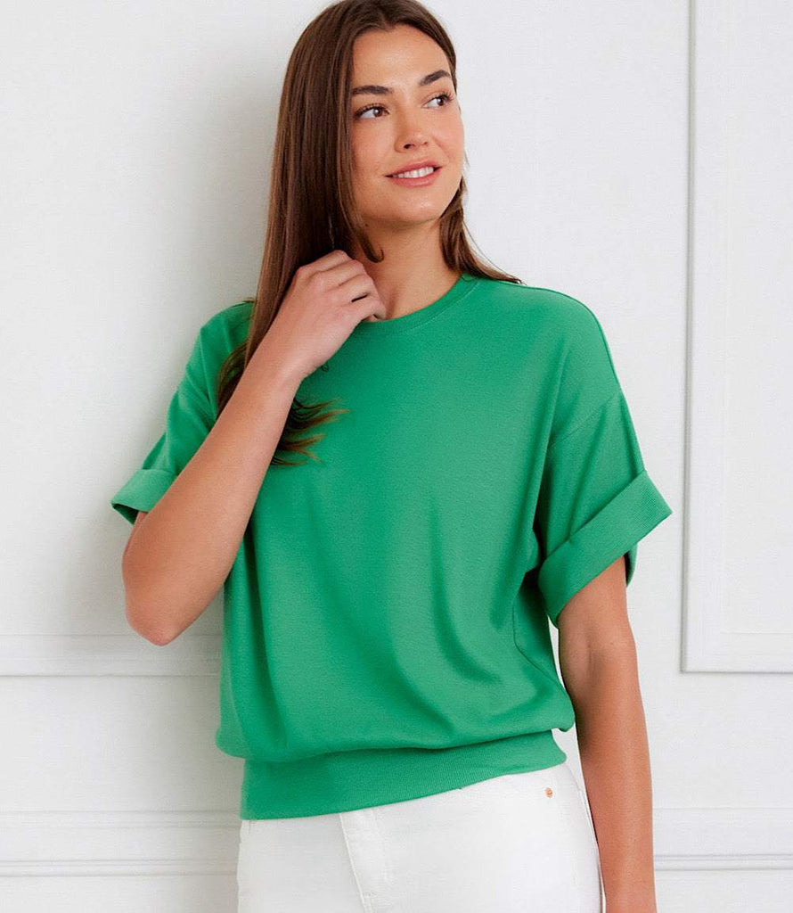 Ribbed Cuffed Sleeve Top - Relaxed Fit with Drop Shoulders | Style