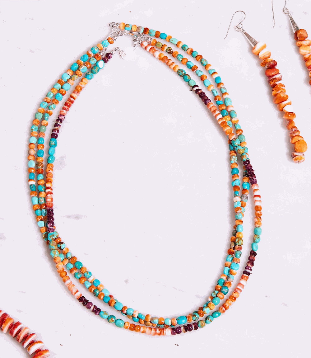 Turquoise And Spiny Oyster Beaded Necklace