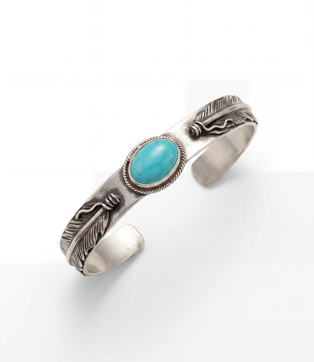 Feather Embellished Turquoise Cuff Bracelet