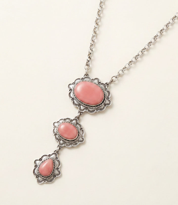Pink Conch Triple Drop Sterling Silver Necklace