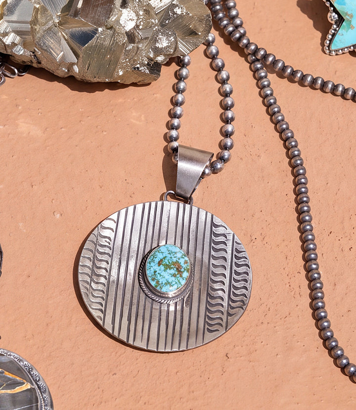 Sterling Silver Turquoise Disc Necklace
