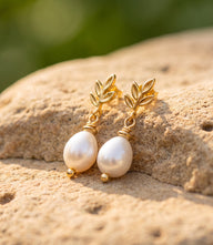 Leaf Pearl Drop Earrings